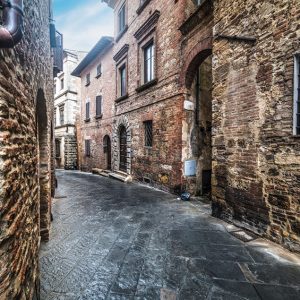 narrow alley in Montepulciano, Italy